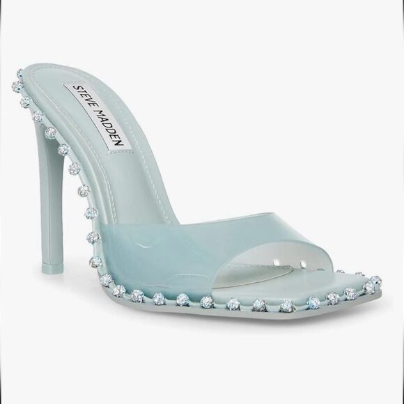 BRAND NEW STEVE MADDEN ZABRINA  OPEN-TOE SLIDE STILETTO HEEL WITH RHINESTONES - Picture 16 of 16
